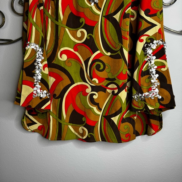 Patti Labelle Sequin Trim Multi-Color Brown Orange Retro Style Blouse Sz L - Picture 10 of 10